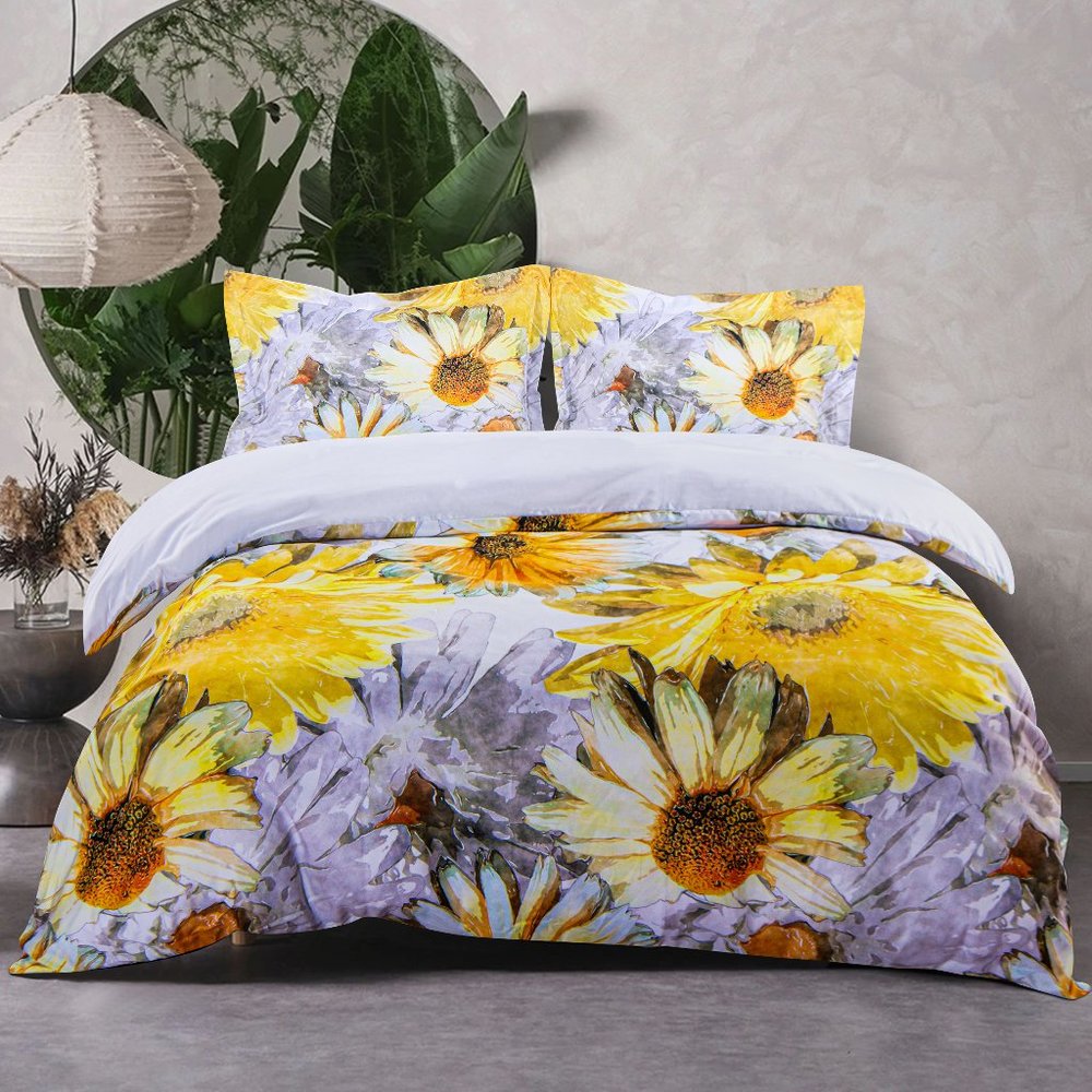 Reversible Flower Printed Duvet Cover Set, Queen
